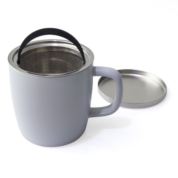 Satin Tea Mug - Curvy Ceramic Tea Mug with Metal Infuser